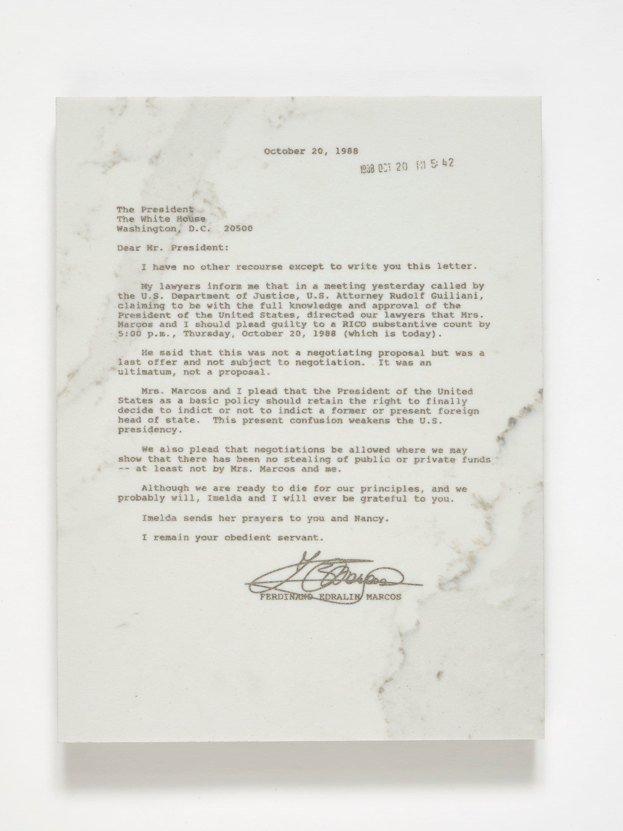  Ferdinand Marcos’ letter to the President from October 20, 1988. 